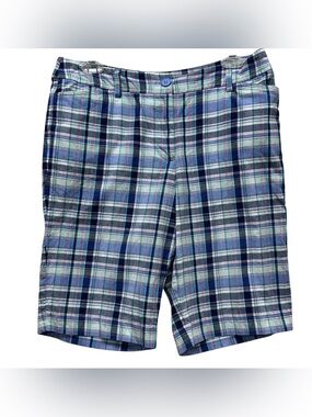 TALBOTS Shorts Women's Sz 6 Coastal Blue Plaid Mid-Rise Bermuda Beach Preppy